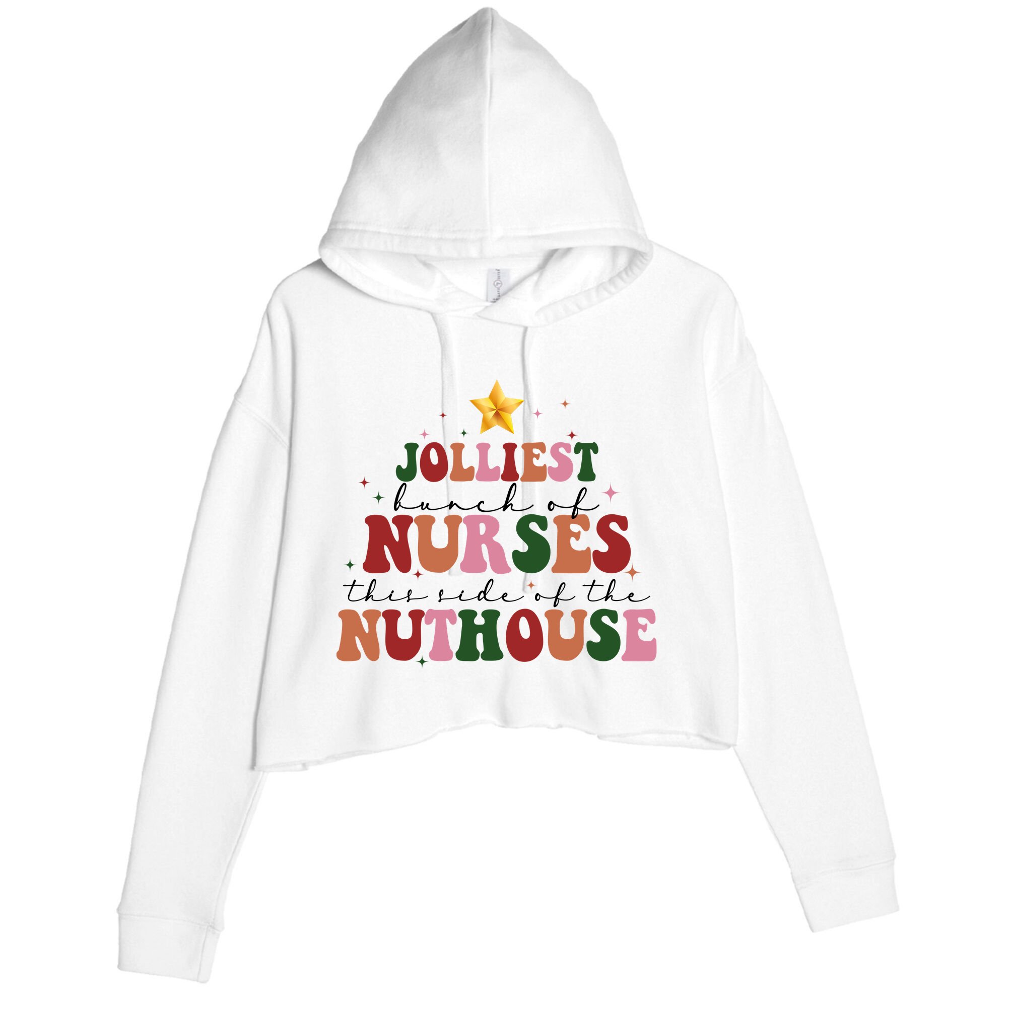 Jolliest Bunch Of Nurses Christmas Holiday Crop Fleece Hoodie