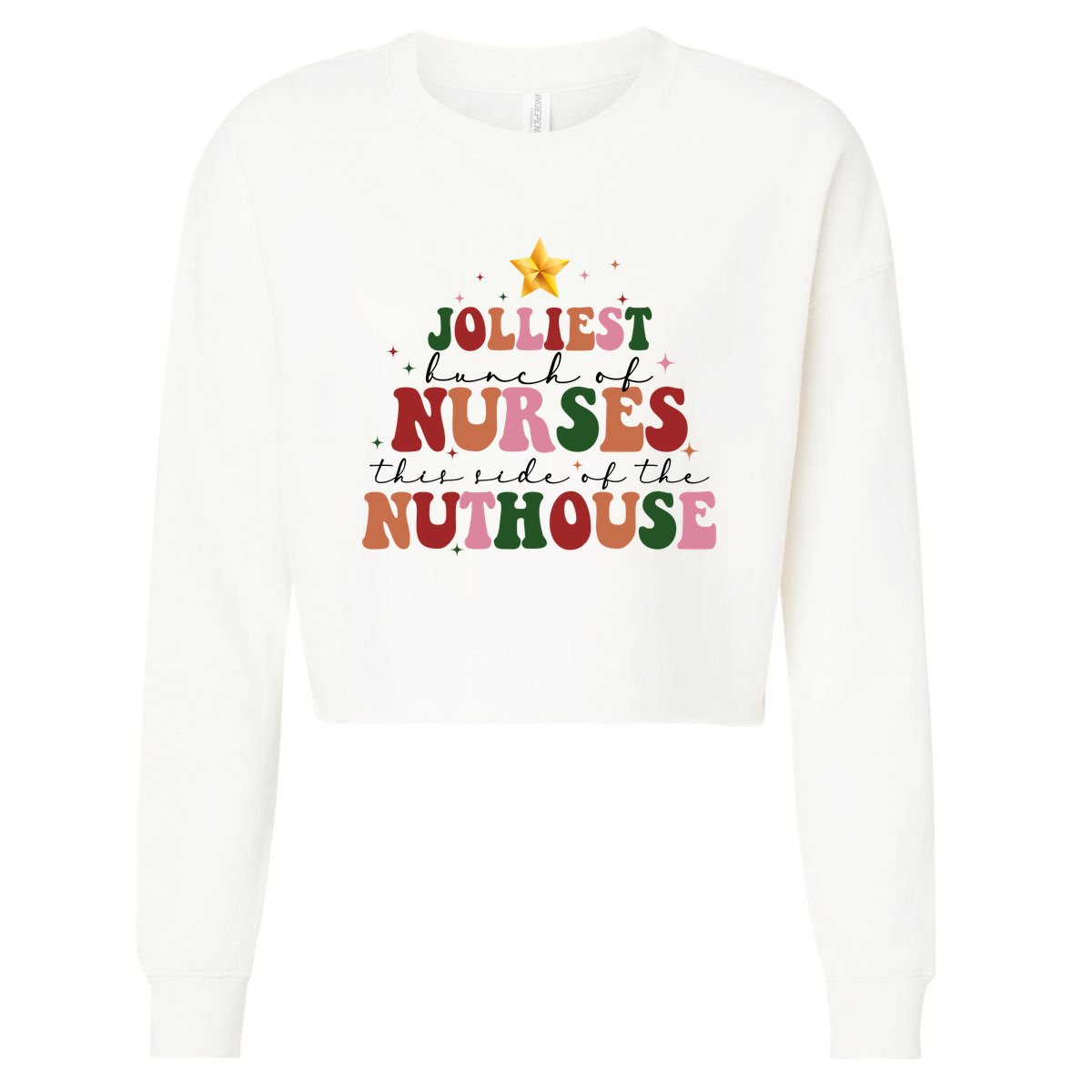 Jolliest Bunch Of Nurses Christmas Holiday Cropped Pullover Crew