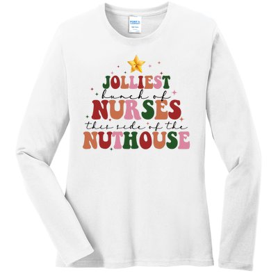 Jolliest Bunch Of Nurses Christmas Holiday Ladies Long Sleeve Shirt