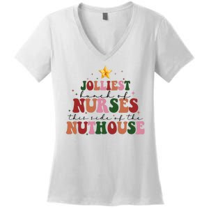 Jolliest Bunch Of Nurses Christmas Holiday Women's V-Neck T-Shirt