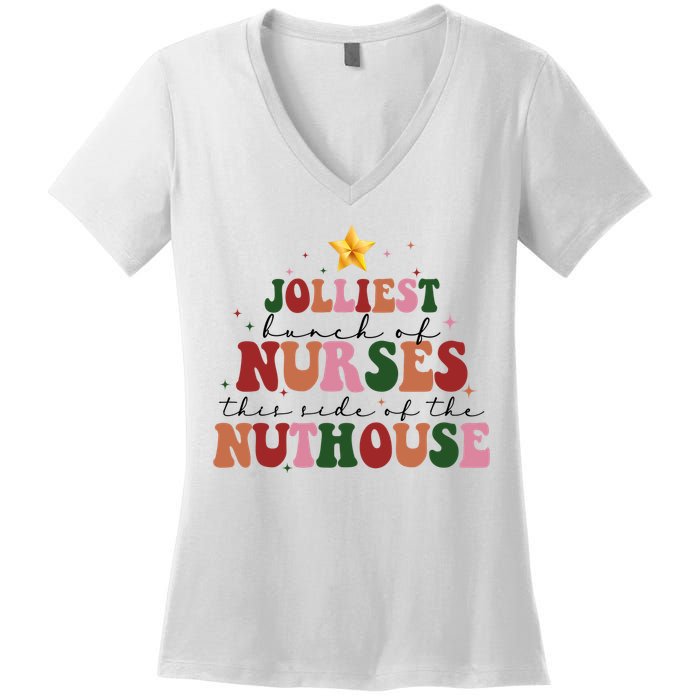 Jolliest Bunch Of Nurses Christmas Holiday Women's V-Neck T-Shirt