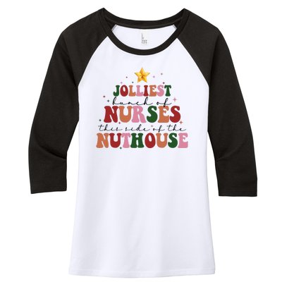 Jolliest Bunch Of Nurses Christmas Holiday Women's Tri-Blend 3/4-Sleeve Raglan Shirt