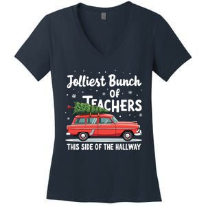 Jolliest Bunch Of Teachers This Side Of The Hallway Xmas Pj Women's V-Neck T-Shirt