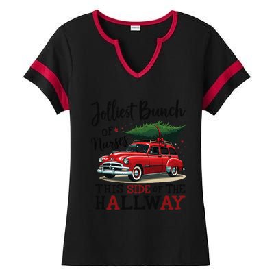 Jolliest Bunch Of Nurses This Side Of The Hallway Funny Xmas Ladies Halftime Notch Neck Tee