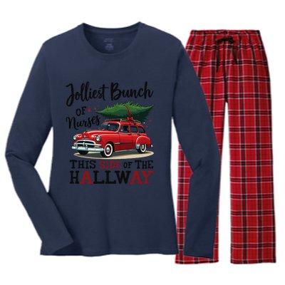 Jolliest Bunch Of Nurses This Side Of The Hallway Funny Xmas Women's Long Sleeve Flannel Pajama Set 