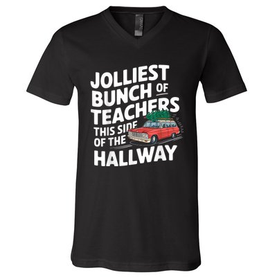 Jolliest Bunch Of Teachers This Side Of The Hallway Xmas V-Neck T-Shirt