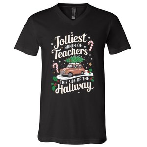 Jolliest Bunch Of Teachers This Side Of The Hallway Xmas V-Neck T-Shirt