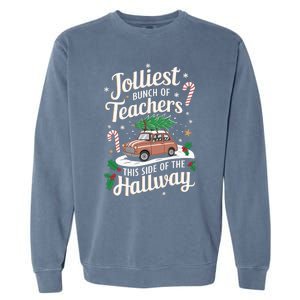 Jolliest Bunch Of Teachers This Side Of The Hallway Xmas Garment-Dyed Sweatshirt