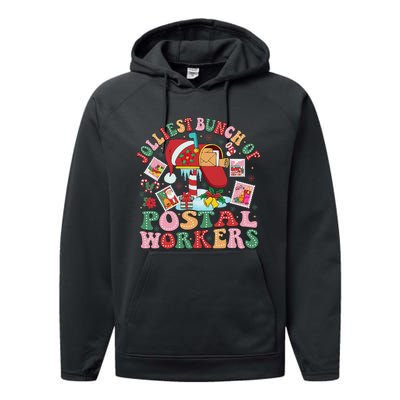 Jolliest Bunch Of Postal Workers Christmas Mail Carrier Performance Fleece Hoodie