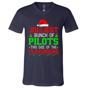 Jolliest Bunch Of Pilots Of Playground Christmas Job Team V-Neck T-Shirt