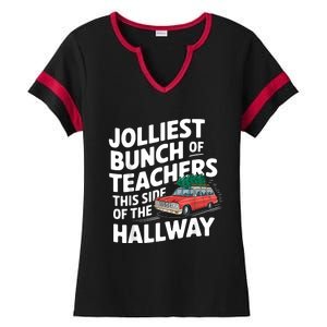 Jolliest Bunch Of Teachers This Side Of The Hallway Xmas Ladies Halftime Notch Neck Tee