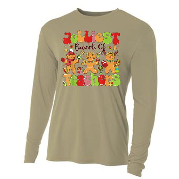 Jolliest Bunch Of Teachers Retro Christmas Gingerbread Cooling Performance Long Sleeve Crew