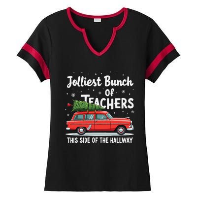 Jolliest Bunch Of Teachers This Side Of The Hallway Xmas Ladies Halftime Notch Neck Tee