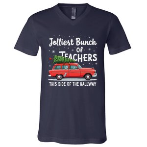 Jolliest Bunch Of Teachers This Side Of The Hallway Xmas V-Neck T-Shirt