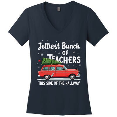 Jolliest Bunch Of Teachers This Side Of The Hallway Xmas Women's V-Neck T-Shirt