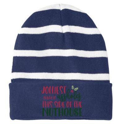 Jolliest Bunch Of Assholes Christmas Story Nuthouse Striped Beanie with Solid Band