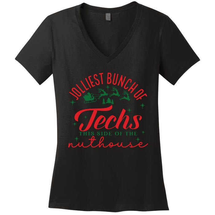 Jolliest Bunch Of Techs Jolliest Bunch Christmas Crew Women's V-Neck T-Shirt