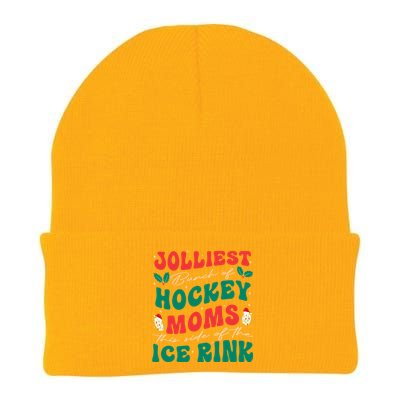 Jolliest Bunch Of Hockey Moms Retro Christmas Hockey Moms Gift Knit Cap Winter Beanie