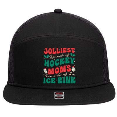 Jolliest Bunch Of Hockey Moms Retro Christmas Hockey Moms Gift 7 Panel Mesh Trucker Snapback Hat