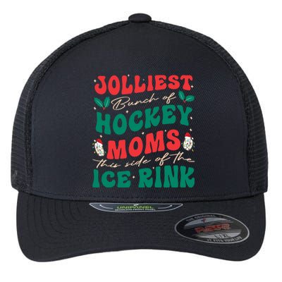 Jolliest Bunch Of Hockey Moms Retro Christmas Hockey Moms Gift Flexfit Unipanel Trucker Cap