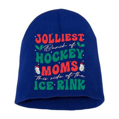 Jolliest Bunch Of Hockey Moms Retro Christmas Hockey Moms Gift Short Acrylic Beanie