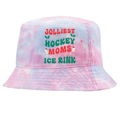 Jolliest Bunch Of Hockey Moms Retro Christmas Hockey Moms Gift Tie-Dyed Bucket Hat