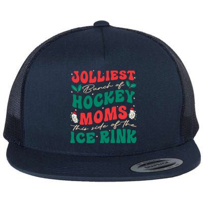 Jolliest Bunch Of Hockey Moms Retro Christmas Hockey Moms Gift Flat Bill Trucker Hat