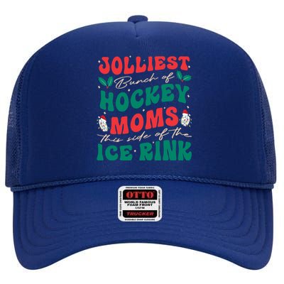 Jolliest Bunch Of Hockey Moms Retro Christmas Hockey Moms Gift High Crown Mesh Back Trucker Hat