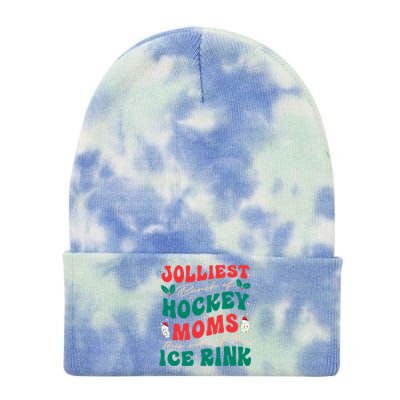 Jolliest Bunch Of Hockey Moms Retro Christmas Hockey Moms Gift Tie Dye 12in Knit Beanie