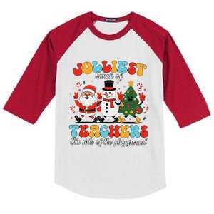 Jolliest Bunch Of Teachers This Side Of The Playground Xmas Kids Colorblock Raglan Jersey