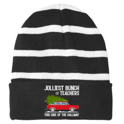 Jolliest Bunch Of Teachers This Side Of The Hallway Striped Beanie with Solid Band