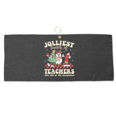 Jolliest Bunch Of Teachers This Side Of The Playground Xmas  Large Microfiber Waffle Golf Towel