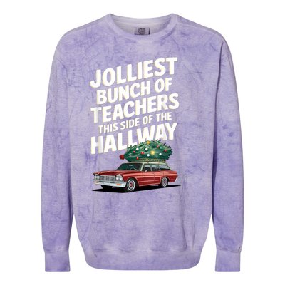 Jolliest Bunch Of Teachers This Side Of The Hallway Xmas Colorblast Crewneck Sweatshirt