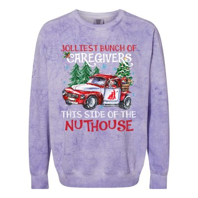 Jolliest Bunch Of Caregivers This Side Of The Nuthouse Xmas Great Gift Colorblast Crewneck Sweatshirt