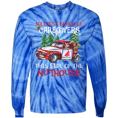 Jolliest Bunch Of Caregivers This Side Of The Nuthouse Xmas Great Gift Tie-Dye Long Sleeve Shirt