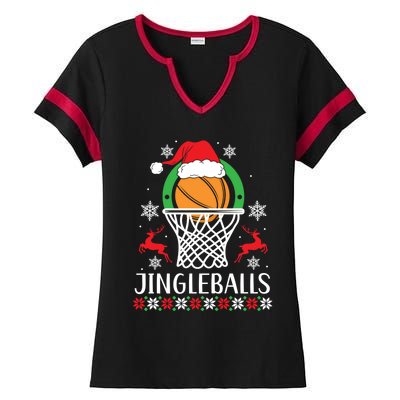 Jingleballs Basketball Player Merry Xmas Christmas Day Gift Ladies Halftime Notch Neck Tee