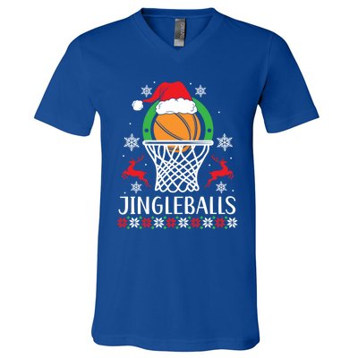 Jingleballs Basketball Player Merry Xmas Christmas Day Gift V-Neck T-Shirt