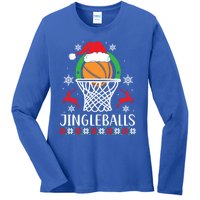 Jingleballs Basketball Player Merry Xmas Christmas Day Gift Ladies Long Sleeve Shirt