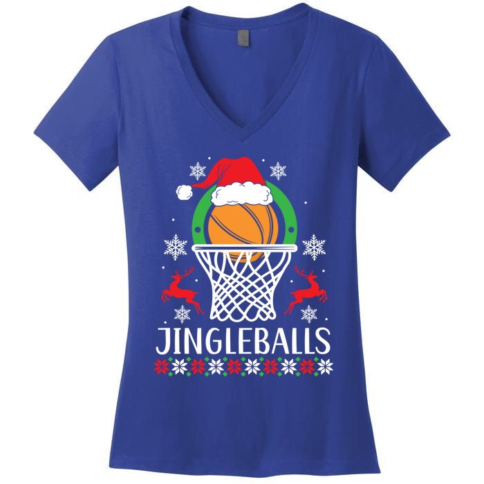 Jingleballs Basketball Player Merry Xmas Christmas Day Gift Women's V-Neck T-Shirt