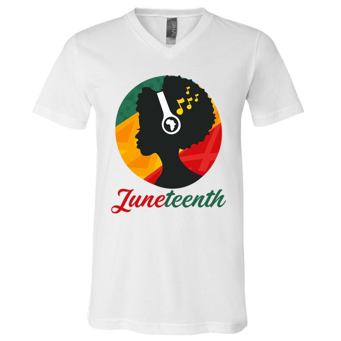 Juneteenth Black Pride Music V-Neck T-Shirt