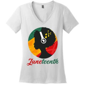 Juneteenth Black Pride Music Women's V-Neck T-Shirt