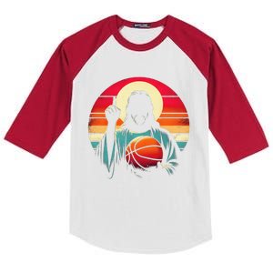 Jesus Basketball Player Funny Christian Religious Sports Kids Colorblock Raglan Jersey