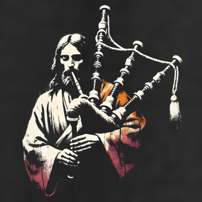 Jesus Bagpipe Player Funny Christian Religious Musician Gift 7 Panel Mesh Trucker Snapback Hat