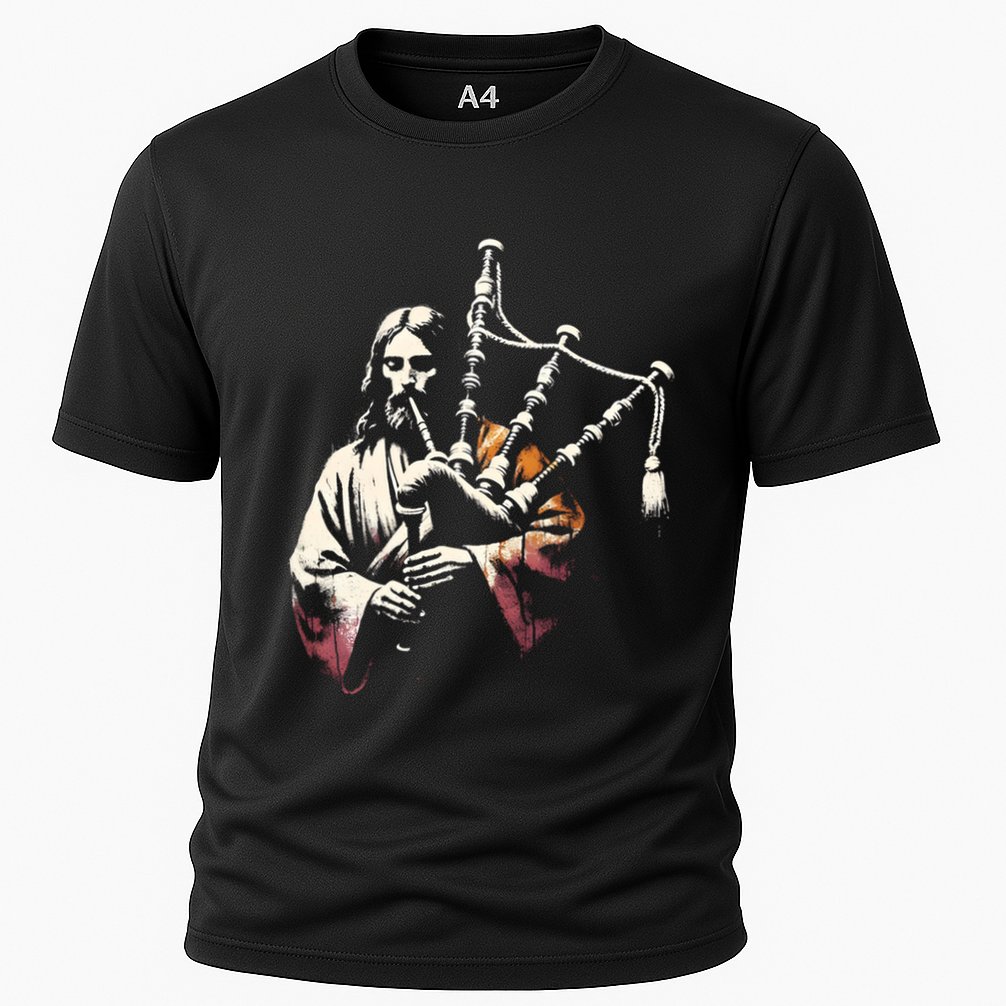 Jesus Bagpipe Player Funny Christian Religious Musician Gift Cooling Performance Crew T-Shirt