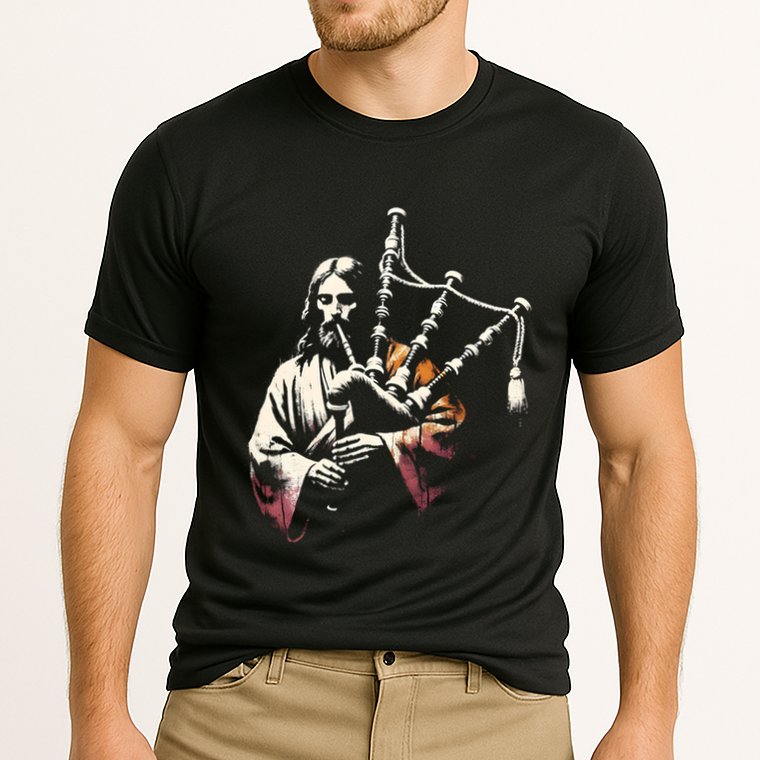 Jesus Bagpipe Player Funny Christian Religious Musician Gift Cooling Performance Crew T-Shirt
