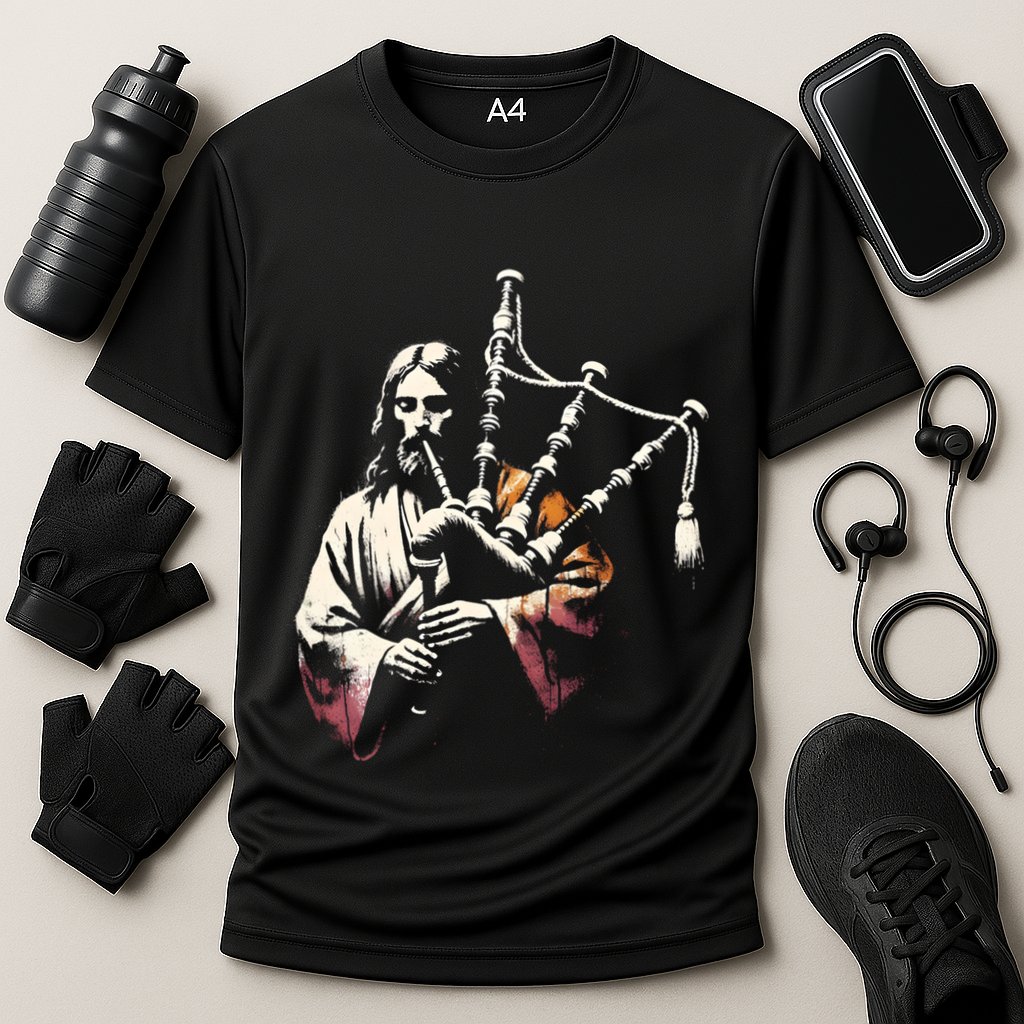 Jesus Bagpipe Player Funny Christian Religious Musician Gift Cooling Performance Crew T-Shirt
