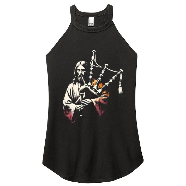 Jesus Bagpipe Player Funny Christian Religious Musician Gift Women's Perfect Tri Rocker Tank