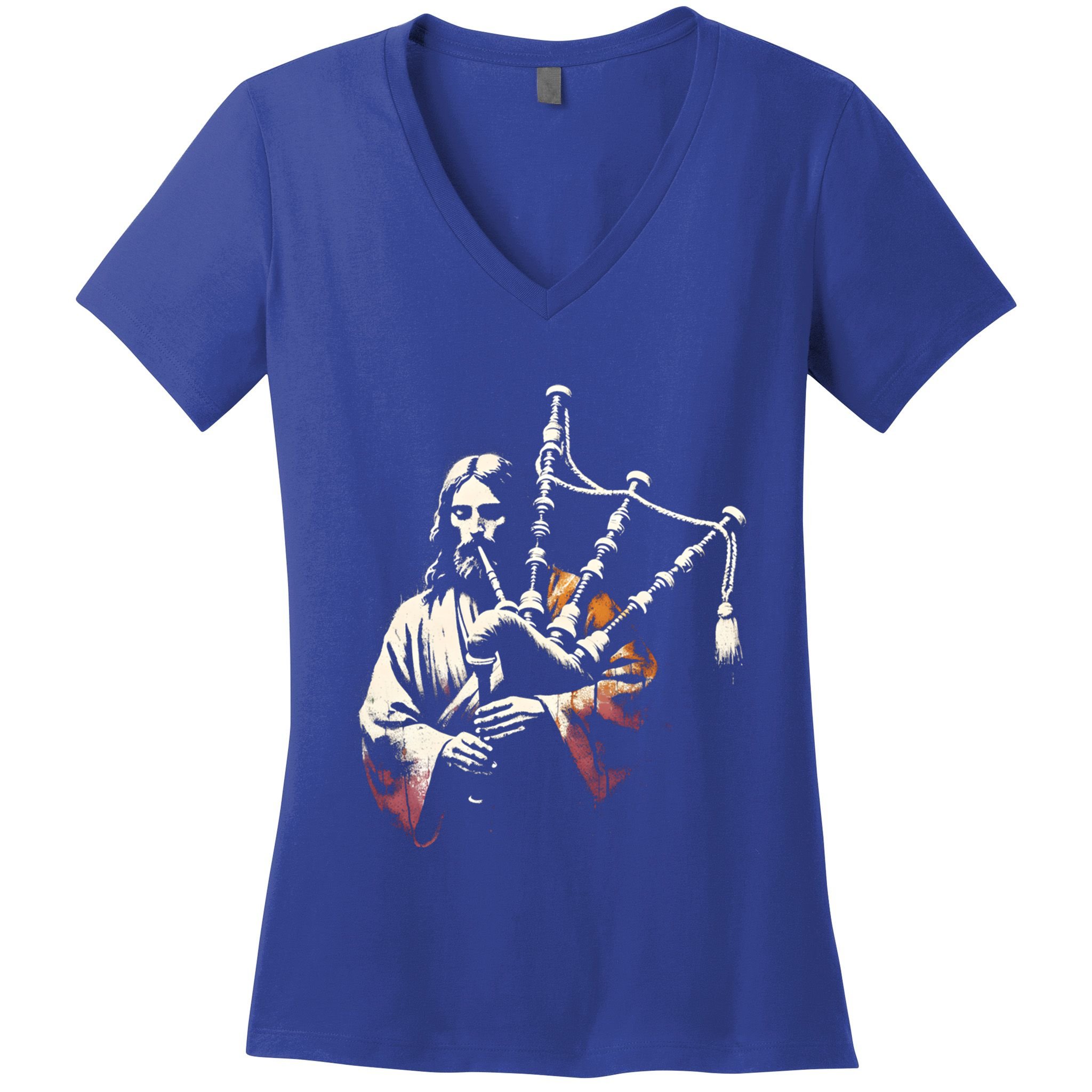 Jesus Bagpipe Player Funny Christian Religious Musician Gift Women's V-Neck T-Shirt