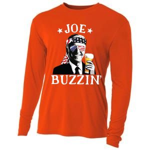 Joe Buzzin Patriotic July 4th Drinking President Joe Biden Cooling Performance Long Sleeve Crew