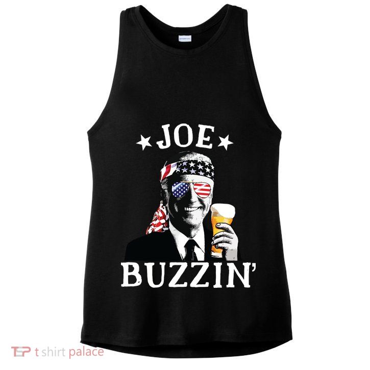 Joe Buzzin Patriotic July 4th Drinking President Joe Biden Ladies PosiCharge Tri-Blend Wicking Tank